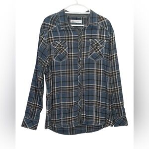 BKE MENS ATHLETIC FIT BLUE PLAID LONG SLEEVE BUTTON DOWN SHIRT SIZE X-LARGE